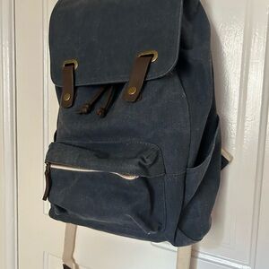 Everlane Dark Blue Canvas Backpack with Brown Accents